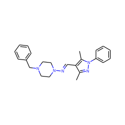 Cc1nn(-c2ccccc2)c(C)c1/C=N/N1CCN(Cc2ccccc2)CC1 ZINC000019893370