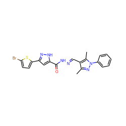 Cc1nn(-c2ccccc2)c(C)c1/C=N/NC(=O)c1cc(-c2ccc(Br)s2)n[nH]1 ZINC000013479335