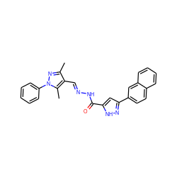 Cc1nn(-c2ccccc2)c(C)c1/C=N/NC(=O)c1cc(-c2ccc3ccccc3c2)n[nH]1 ZINC000008670128