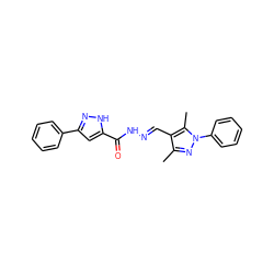 Cc1nn(-c2ccccc2)c(C)c1/C=N/NC(=O)c1cc(-c2ccccc2)n[nH]1 ZINC000013482975