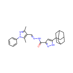 Cc1nn(-c2ccccc2)c(C)c1/C=N/NC(=O)c1cc(C23CC4CC(CC(C4)C2)C3)[nH]n1 ZINC000013154654