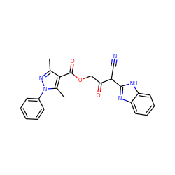 Cc1nn(-c2ccccc2)c(C)c1C(=O)OCC(=O)C(C#N)c1nc2ccccc2[nH]1 ZINC000101632343