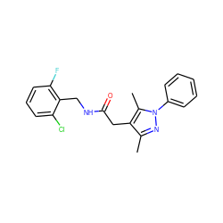 Cc1nn(-c2ccccc2)c(C)c1CC(=O)NCc1c(F)cccc1Cl ZINC000095565708