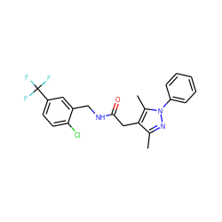 Cc1nn(-c2ccccc2)c(C)c1CC(=O)NCc1cc(C(F)(F)F)ccc1Cl ZINC000095565476