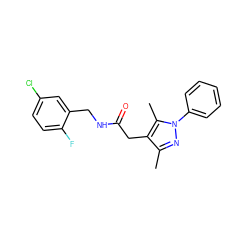 Cc1nn(-c2ccccc2)c(C)c1CC(=O)NCc1cc(Cl)ccc1F ZINC000095565825