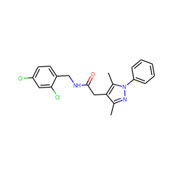 Cc1nn(-c2ccccc2)c(C)c1CC(=O)NCc1ccc(Cl)cc1Cl ZINC000008133819