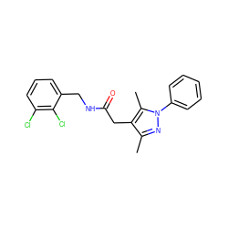 Cc1nn(-c2ccccc2)c(C)c1CC(=O)NCc1cccc(Cl)c1Cl ZINC000049069047