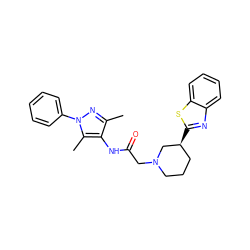 Cc1nn(-c2ccccc2)c(C)c1NC(=O)CN1CCC[C@H](c2nc3ccccc3s2)C1 ZINC000009502777