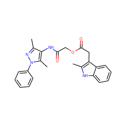 Cc1nn(-c2ccccc2)c(C)c1NC(=O)COC(=O)Cc1c(C)[nH]c2ccccc12 ZINC000031145505