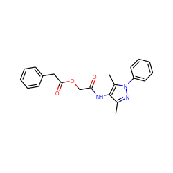 Cc1nn(-c2ccccc2)c(C)c1NC(=O)COC(=O)Cc1ccccc1 ZINC000006086782