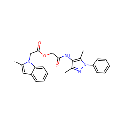 Cc1nn(-c2ccccc2)c(C)c1NC(=O)COC(=O)Cn1c(C)cc2ccccc21 ZINC000010622021