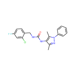 Cc1nn(-c2ccccc2)c(C)c1NC(=O)NCc1ccc(F)cc1Cl ZINC000049784781