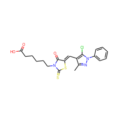 Cc1nn(-c2ccccc2)c(Cl)c1/C=C1\SC(=S)N(CCCCCC(=O)O)C1=O ZINC000003180780