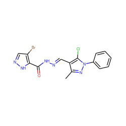 Cc1nn(-c2ccccc2)c(Cl)c1/C=N/NC(=O)c1[nH]ncc1Br ZINC000006690976