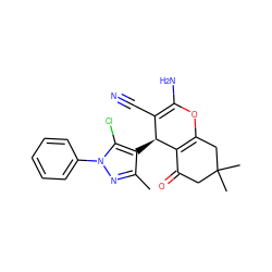 Cc1nn(-c2ccccc2)c(Cl)c1[C@H]1C(C#N)=C(N)OC2=C1C(=O)CC(C)(C)C2 ZINC000000850018