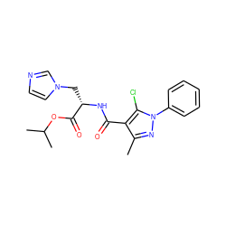 Cc1nn(-c2ccccc2)c(Cl)c1C(=O)N[C@@H](Cn1ccnc1)C(=O)OC(C)C ZINC000473081695