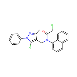 Cc1nn(-c2ccccc2)c(Cl)c1CN(C(=O)CCl)c1cccc2ccccc12 ZINC000008686419