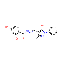 Cc1nn(-c2ccccc2)c(O)c1/C=N/NC(=O)c1ccc(O)cc1O ZINC000036384515