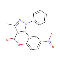 Cc1nn(-c2ccccc2)c2c1c(=O)oc1ccc([N+](=O)[O-])cc12 ZINC000169426969