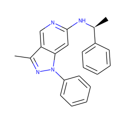 Cc1nn(-c2ccccc2)c2cc(N[C@@H](C)c3ccccc3)ncc12 ZINC000040918055