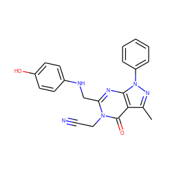 Cc1nn(-c2ccccc2)c2nc(CNc3ccc(O)cc3)n(CC#N)c(=O)c12 ZINC000653821084