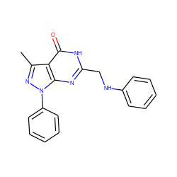 Cc1nn(-c2ccccc2)c2nc(CNc3ccccc3)[nH]c(=O)c12 ZINC000653821642