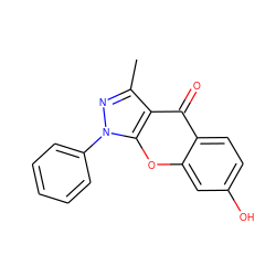 Cc1nn(-c2ccccc2)c2oc3cc(O)ccc3c(=O)c12 ZINC000012405796