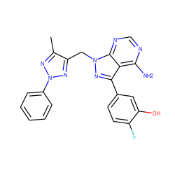 Cc1nn(-c2ccccc2)nc1Cn1nc(-c2ccc(F)c(O)c2)c2c(N)ncnc21 ZINC000008581927