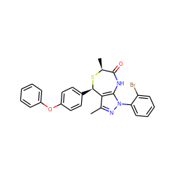 Cc1nn(-c2ccccc2Br)c2c1[C@@H](c1ccc(Oc3ccccc3)cc1)S[C@@H](C)C(=O)N2 ZINC000084708217