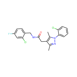 Cc1nn(-c2ccccc2Cl)c(C)c1CC(=O)NCc1ccc(F)cc1Cl ZINC000095565837