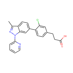 Cc1nn(-c2ccccn2)c2cc(-c3ccc(CCC(=O)O)cc3Cl)ccc12 ZINC001772579219