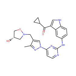 Cc1nn(-c2ccnc(Nc3ccc4[nH]cc(C(=O)C5CC5)c4c3)n2)cc1CN1C[C@H](O)CO1 ZINC001772601996