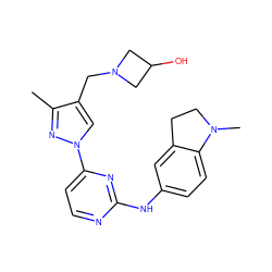 Cc1nn(-c2ccnc(Nc3ccc4c(c3)CCN4C)n2)cc1CN1CC(O)C1 ZINC000205614994