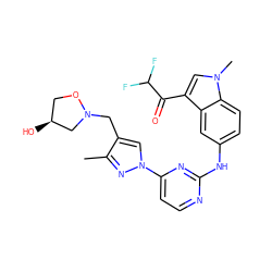 Cc1nn(-c2ccnc(Nc3ccc4c(c3)c(C(=O)C(F)F)cn4C)n2)cc1CN1C[C@@H](O)CO1 ZINC001772633020