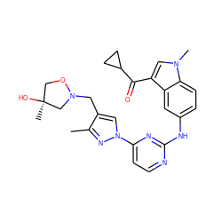 Cc1nn(-c2ccnc(Nc3ccc4c(c3)c(C(=O)C3CC3)cn4C)n2)cc1CN1C[C@@](C)(O)CO1 ZINC001772570354