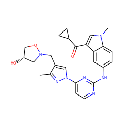 Cc1nn(-c2ccnc(Nc3ccc4c(c3)c(C(=O)C3CC3)cn4C)n2)cc1CN1C[C@H](O)CO1 ZINC000230453228