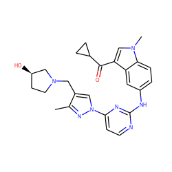 Cc1nn(-c2ccnc(Nc3ccc4c(c3)c(C(=O)C3CC3)cn4C)n2)cc1CN1CC[C@@H](O)C1 ZINC000169709021