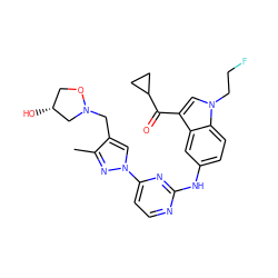 Cc1nn(-c2ccnc(Nc3ccc4c(c3)c(C(=O)C3CC3)cn4CCF)n2)cc1CN1C[C@H](O)CO1 ZINC001772647782