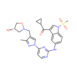 Cc1nn(-c2ccnc(Nc3ccc4c(c3)c(C(=O)C3CC3)cn4S(C)(=O)=O)n2)cc1CN1C[C@H](O)CO1 ZINC001772577252