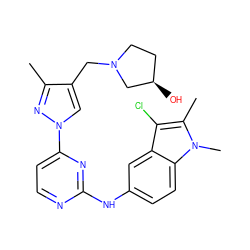 Cc1nn(-c2ccnc(Nc3ccc4c(c3)c(Cl)c(C)n4C)n2)cc1CN1CC[C@@H](O)C1 ZINC000169709020