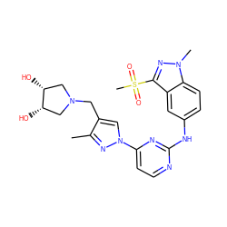 Cc1nn(-c2ccnc(Nc3ccc4c(c3)c(S(C)(=O)=O)nn4C)n2)cc1CN1C[C@H](O)[C@H](O)C1 ZINC000169709028