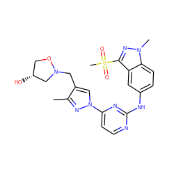 Cc1nn(-c2ccnc(Nc3ccc4c(c3)c(S(C)(=O)=O)nn4C)n2)cc1CN1C[C@H](O)CO1 ZINC001772650187