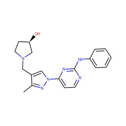 Cc1nn(-c2ccnc(Nc3ccccc3)n2)cc1CN1CC[C@@H](O)C1 ZINC000473118798