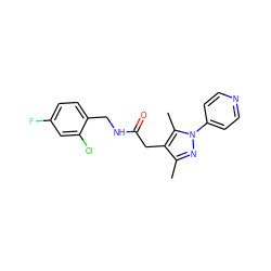 Cc1nn(-c2ccncc2)c(C)c1CC(=O)NCc1ccc(F)cc1Cl ZINC000095565095