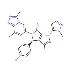 Cc1nn(-c2ccnn2C)c2c1[C@@H](c1ccc(Cl)cc1)N(c1cc(C)c3nnc(C)n3c1)C2=O ZINC000220221052