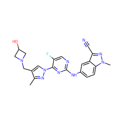 Cc1nn(-c2nc(Nc3ccc4c(c3)c(C#N)nn4C)ncc2F)cc1CN1CC(O)C1 ZINC000473122500