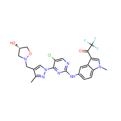 Cc1nn(-c2nc(Nc3ccc4c(c3)c(C(=O)C(F)(F)F)cn4C)ncc2Cl)cc1CN1C[C@H](O)CO1 ZINC001772655635