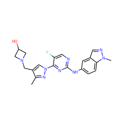 Cc1nn(-c2nc(Nc3ccc4c(cnn4C)c3)ncc2F)cc1CN1CC(O)C1 ZINC000220173064