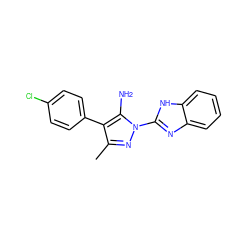 Cc1nn(-c2nc3ccccc3[nH]2)c(N)c1-c1ccc(Cl)cc1 ZINC000000117097