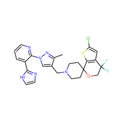 Cc1nn(-c2ncccc2-c2ncc[nH]2)cc1CN1CCC2(CC1)OCC(F)(F)c1cc(Cl)sc12 ZINC000169308850